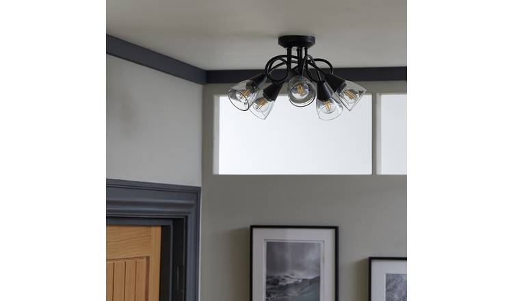 Argos Home Curico black flush ceiling light with 5 glass shades - British product