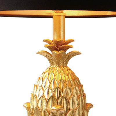Gull ananasbordlampe med svart satinskjerm, dekorativ belysning 51 cm