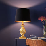 Gold Pineapple Table Lamp Black Satin Shade 51cm, UK version