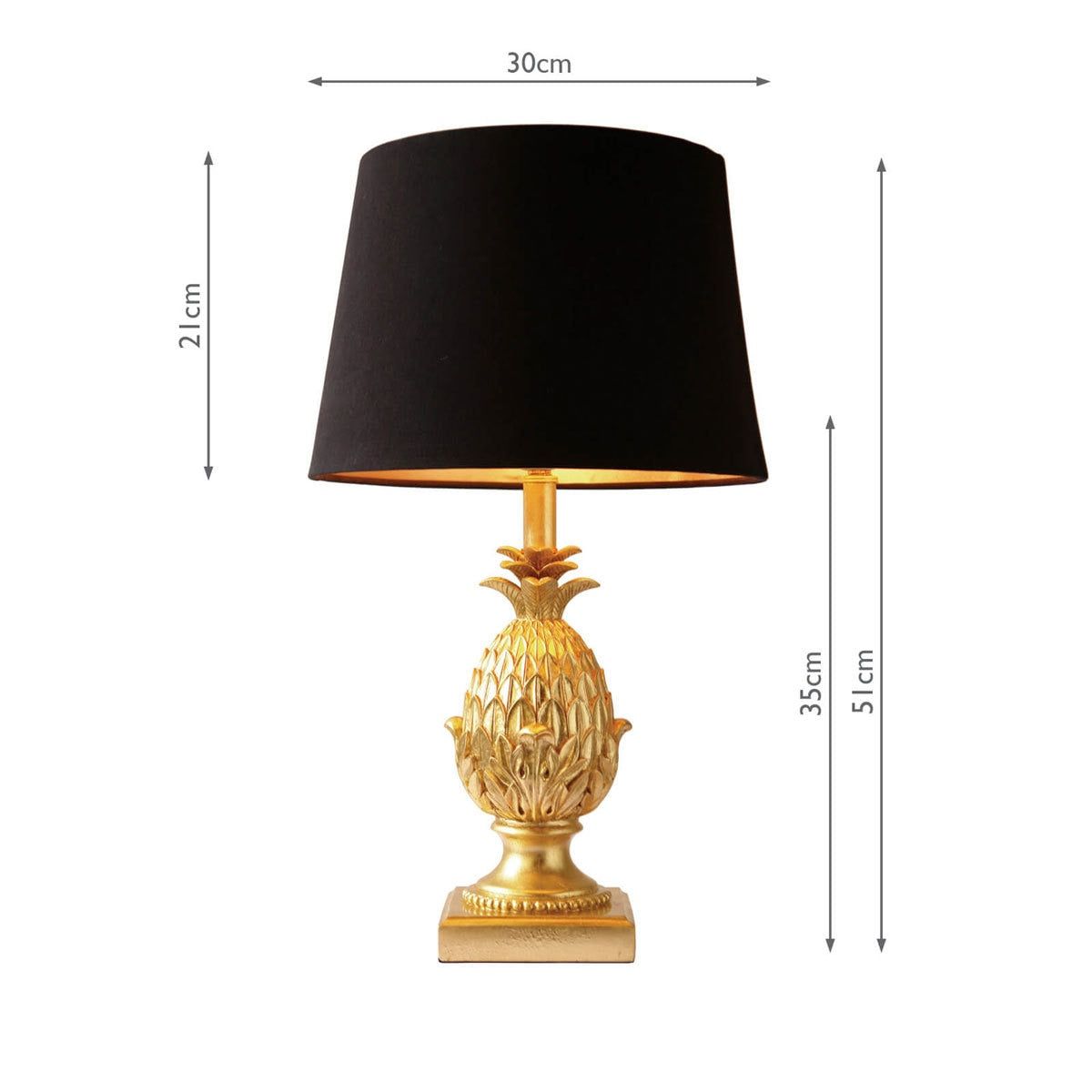 Gold Pineapple Table Lamp with Black Satin Shade GOODS Costco UK