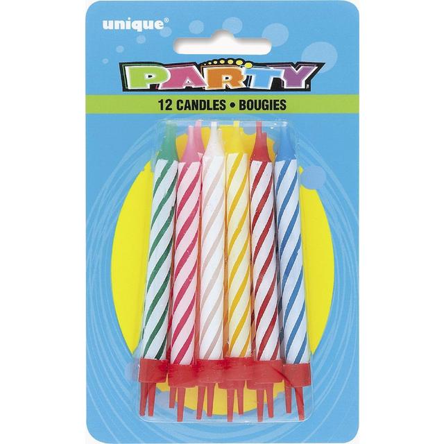 Striped Birthday Candles In Holders   12 per pack GOODS M&S   