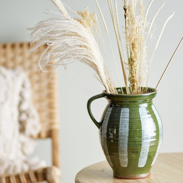 Bloomingville striped stoneware vase green white 26cm - British product