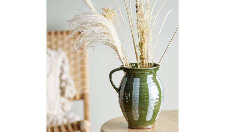 Bloomingville striped stoneware vase green white 26cm - British product