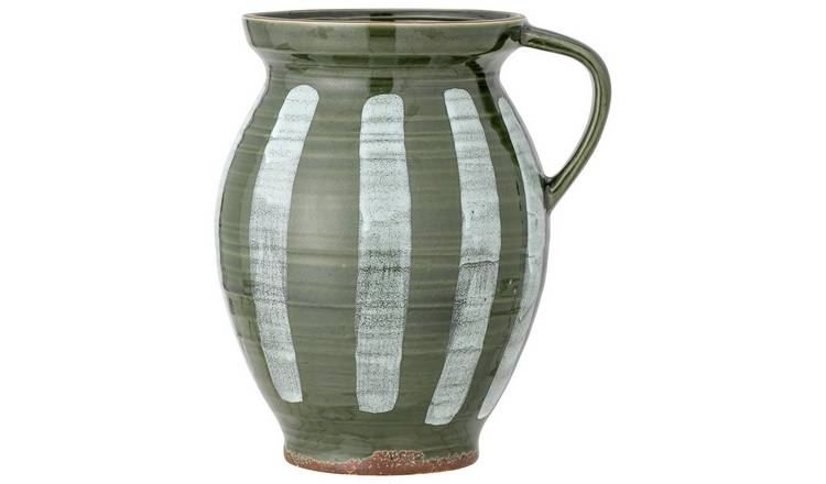 Bloomingville striped stoneware vase green white 26cm - British product