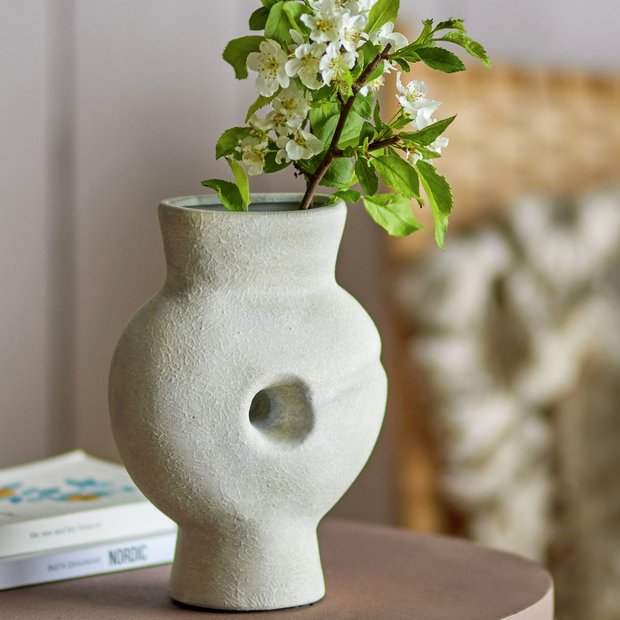 Bloomingville terracotta vase cream 22cm, imported from the UK