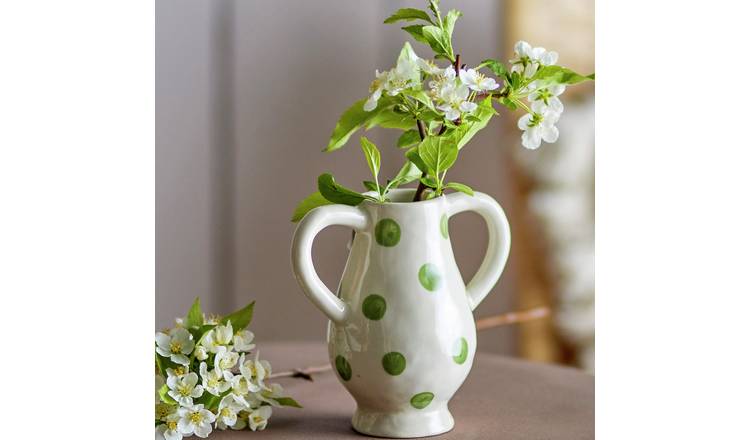 Bloomingville stoneware vase dotted white and green 15cm - British product