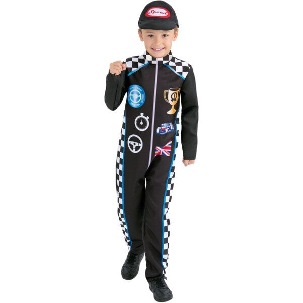 Smiffys racing driver costume jumpsuit and cap, imported from the UK