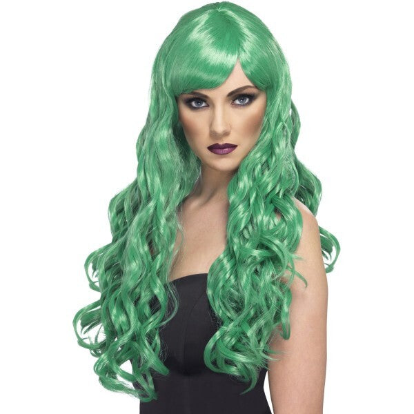 Smiffys desire long curly wig with fringe in aqua, imported from the UK