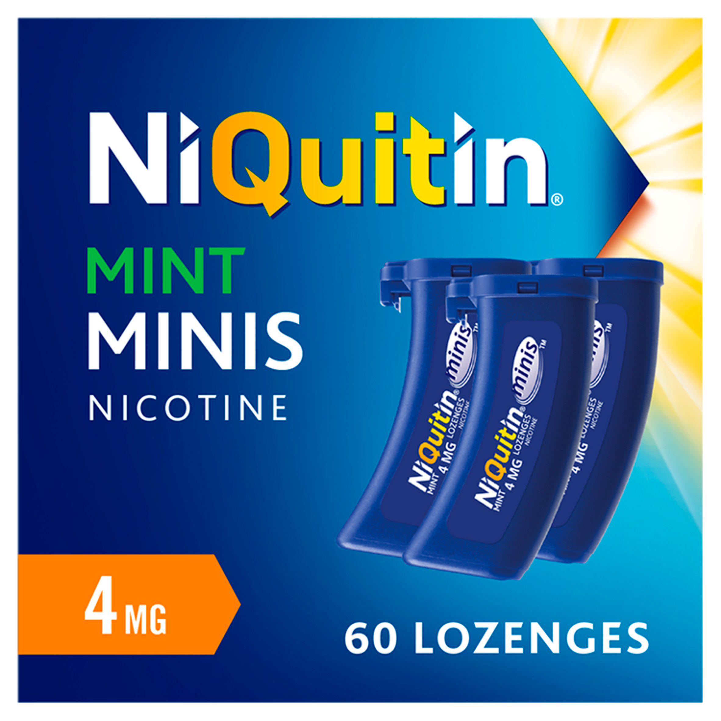 NiQuitin Mini Mint Lozenges Stop Smoking Aid x60 4mg smoking control Sainsburys   