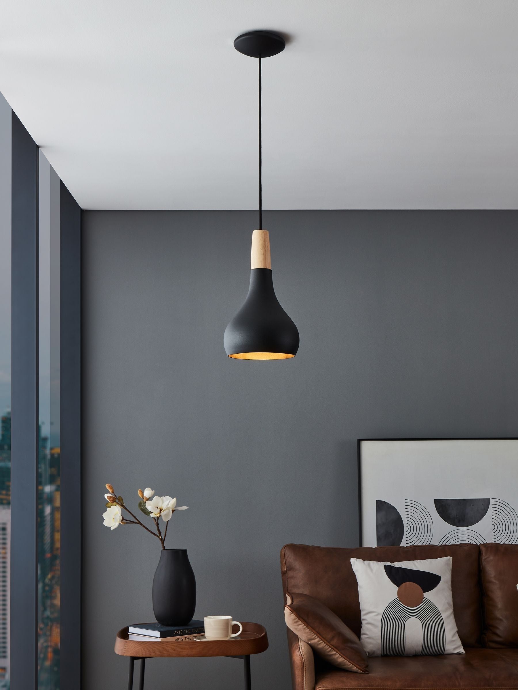 Eglo Sabinar pendant light black wood 18cm, UK version