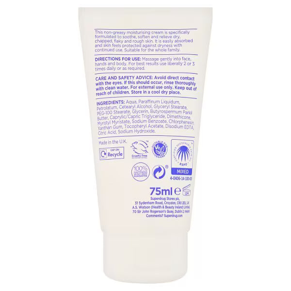Superdrug dry skin relief cream 75ml tube (British brand)
