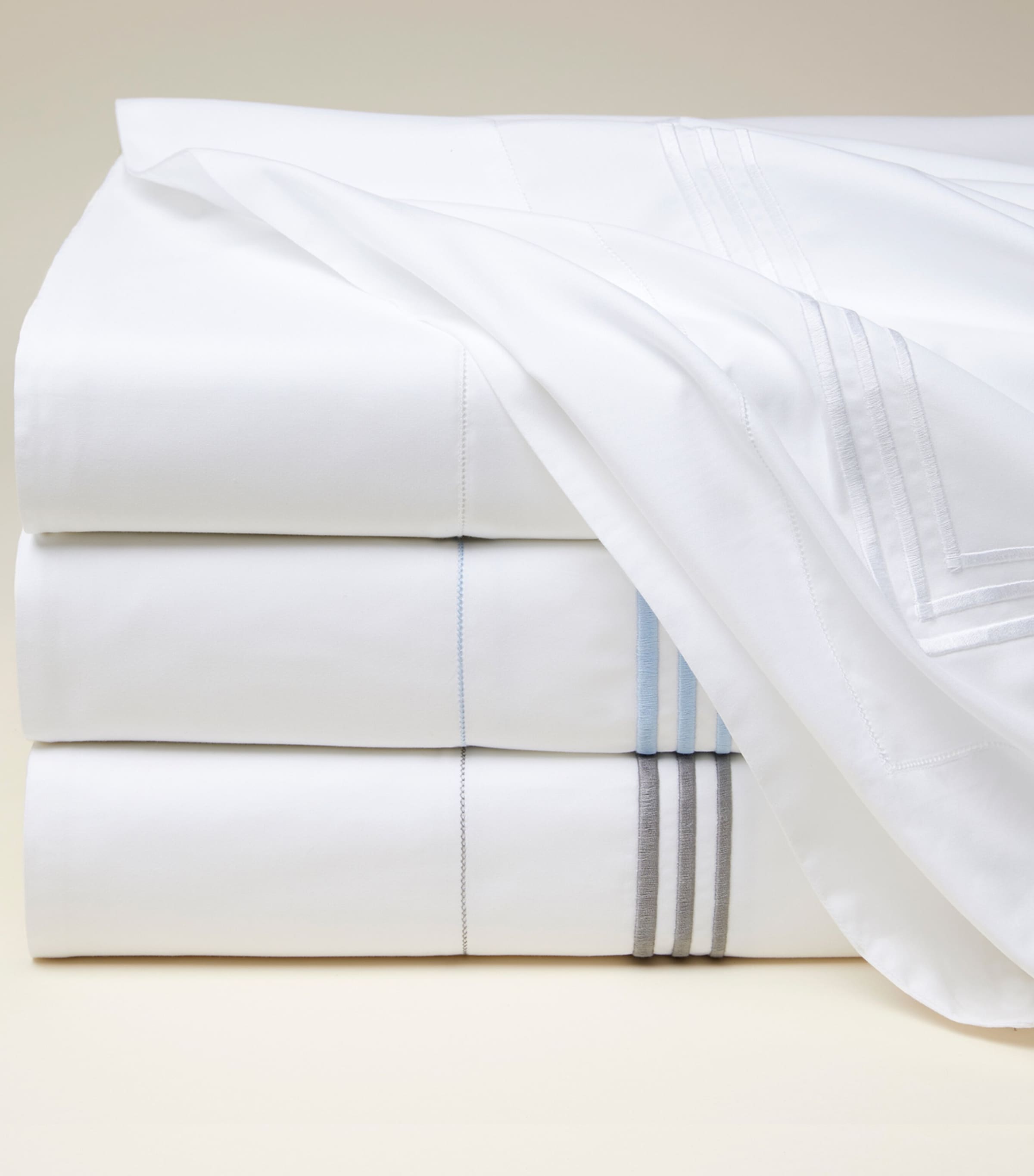 King Size Flat Sheet in Egyptian Cotton with Triple Embroidered Stripe