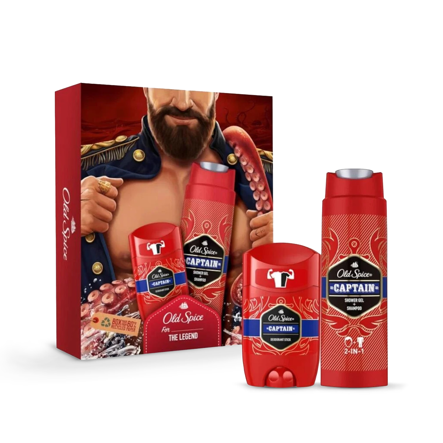 Old Spice Captain deodorant stick and shower gel gift set, UK version