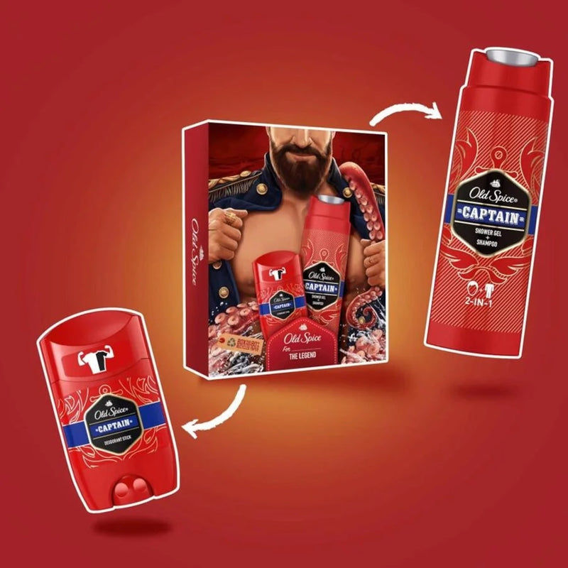 Old Spice Captain deodorant stick and shower gel gift set, UK version