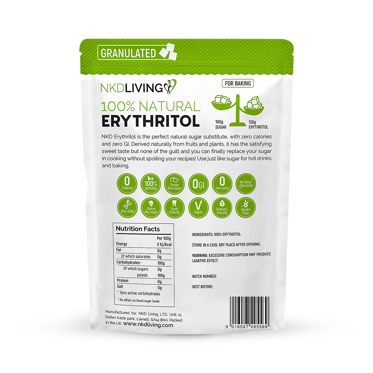NKD Living Natural Erythritol 300g, imported from the UK