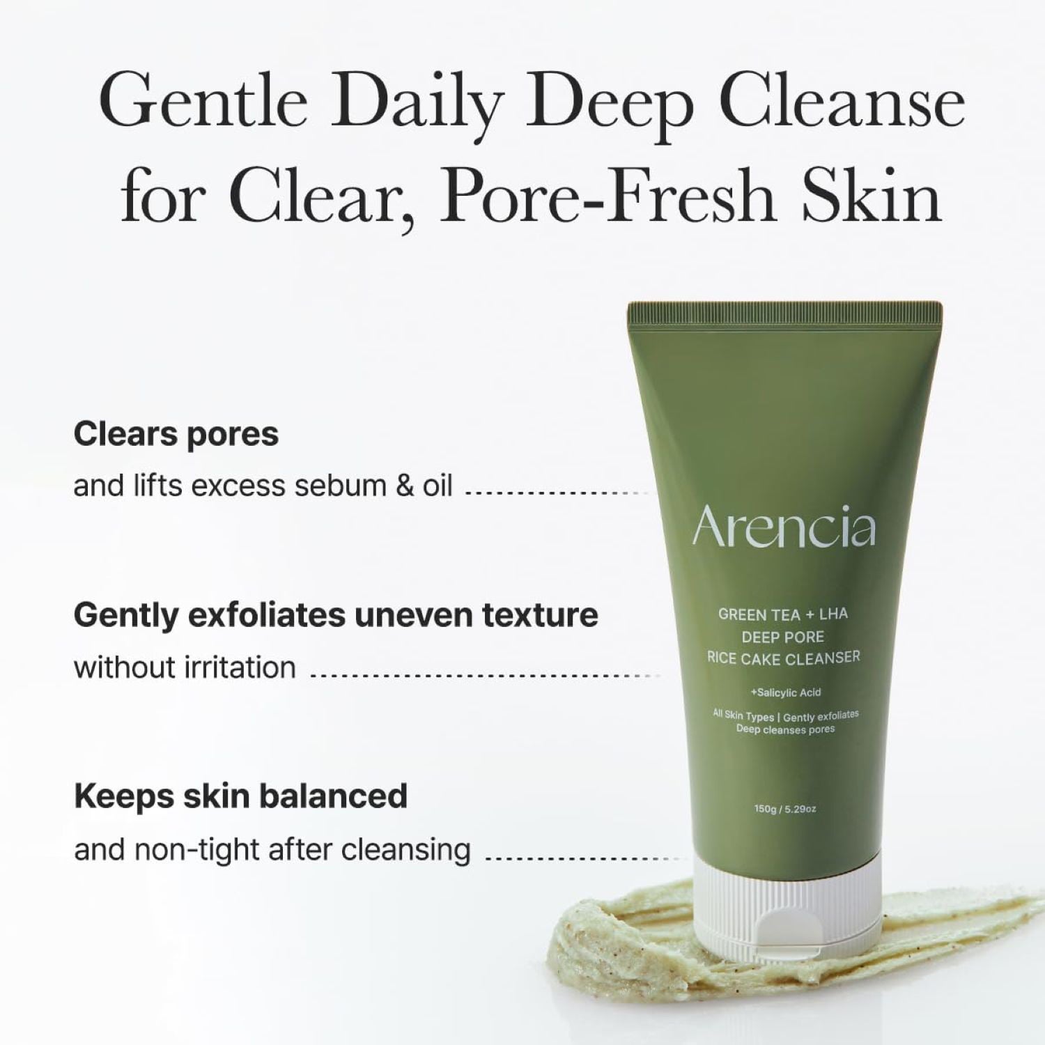 ARENCIA Green Tea LHA Deep Pore Rice Cake Cleanser 150g, UK version