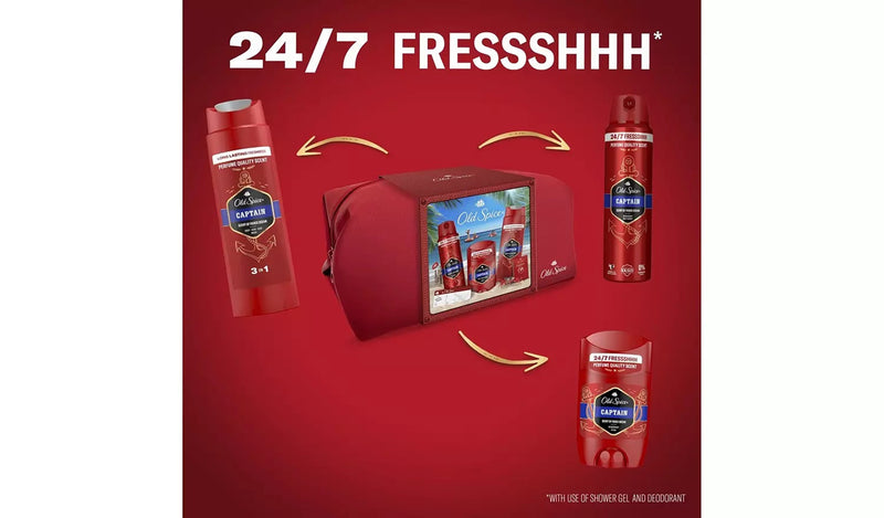 Old Spice Captain gift set with deodorant, spray, and shower gel (British brand)