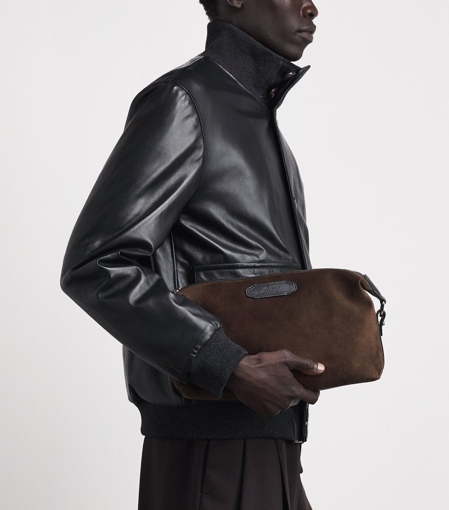 Brioni cotton canvas Via Veneto pouch with leather details, UK version