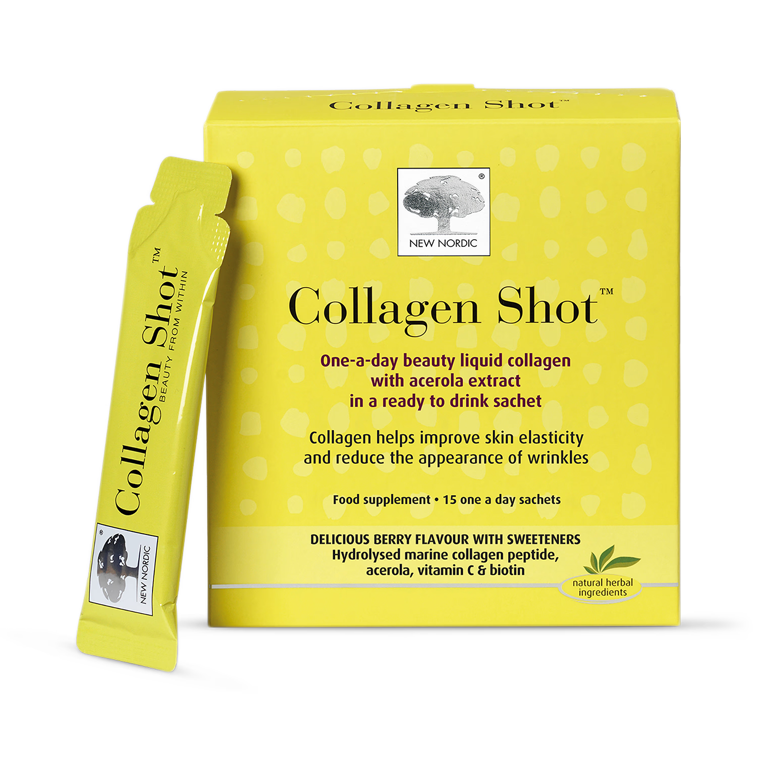 New Nordic Collagen Shot berry flavour 15 sachets, imported from the UK