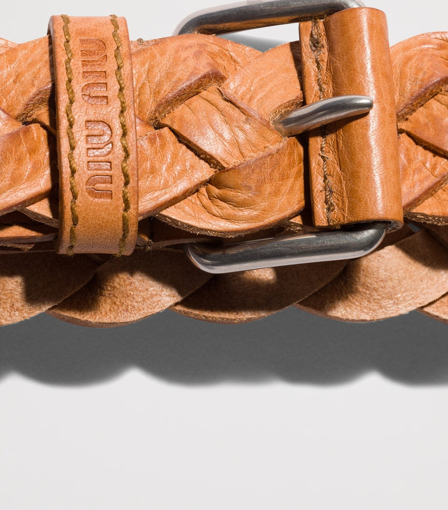 Miu Miu woven calfskin belt 3.5cm, imported from the UK