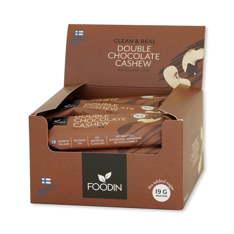 Clean & Real protein bar double chocolate cashew 12x55g - British product