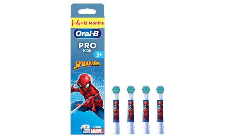 Oral-B Spiderman kids toothbrush heads 4 pack (British brand)