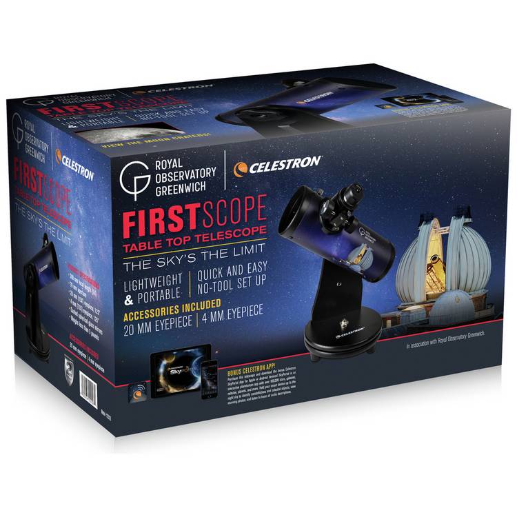 Celestron FirstScope tabletop telescope from Royal Observatory Greenwich (British brand)
