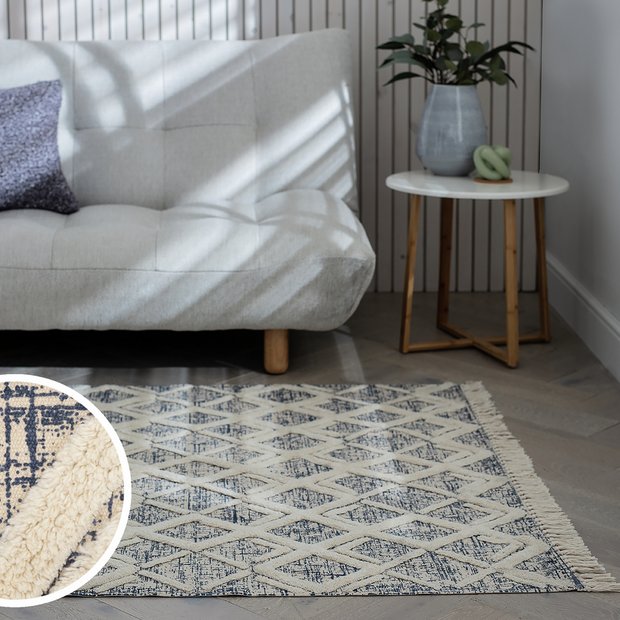 Habitat cream and blue flatweave rug 80x150cm - British product