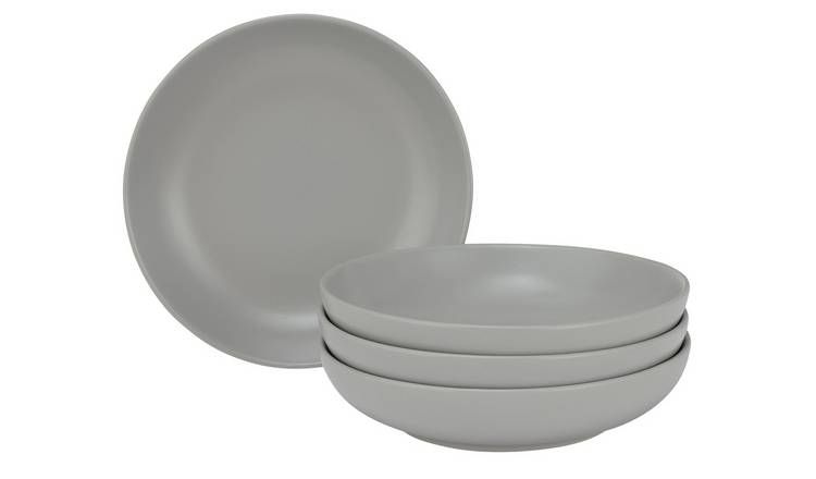 Habitat Brights 4 Piece Stoneware Pasta Bowls - Matt Grey