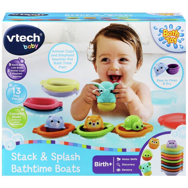 VTech stackable bath toy set with boats and animal cups, UK version