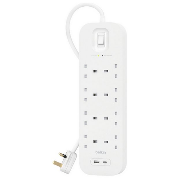 Belkin surge extension lead 8 socket USB 2m, UK version