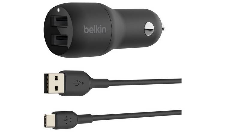 Belkin 24W dual USB-A car charger with cable, UK version