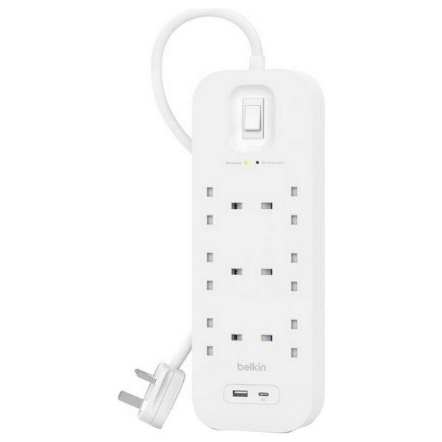 Belkin surge protected extension lead 6 socket USB A and C, UK version