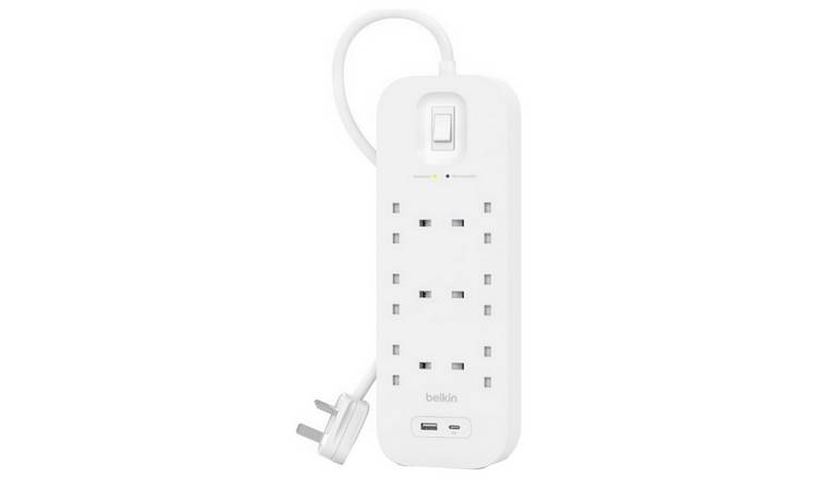 Belkin surge protected extension lead 6 socket USB A and C, UK version