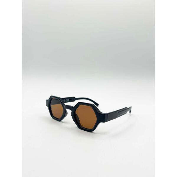 SVNX round hexagon sunglasses in black and brown (British brand)