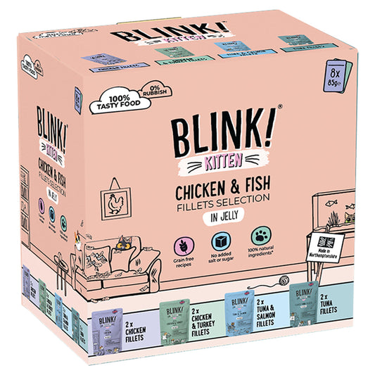 Blink! Chicken & Fish Selection in Jelly 2-12 Months Wet Kitten Food 8 x 85g