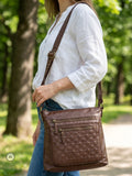 Pavers Brown Multi-Zip Leather Cross-Body Bag