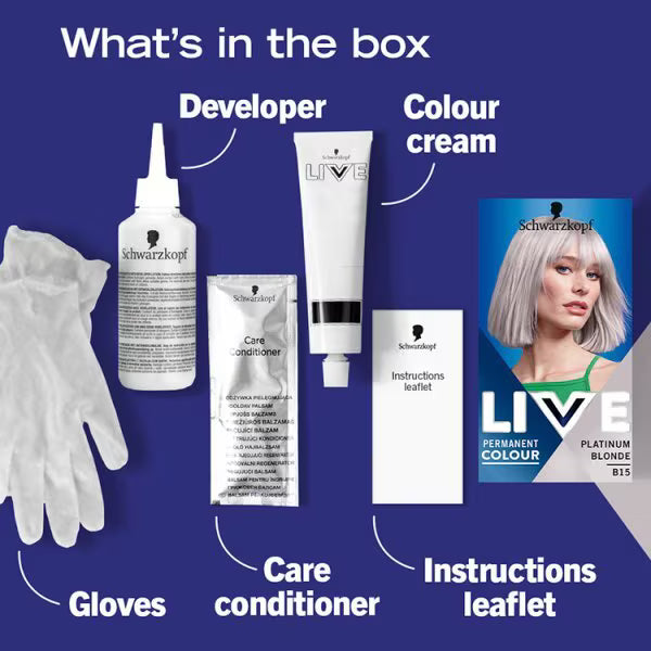 LIVE Platinum Blonde B15 hair dye kit 60ml, imported from the UK
