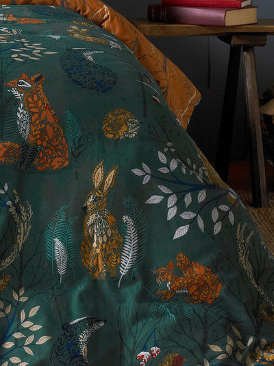 Next Furn Emerald Green Forest Fauna Printed Woodland Reversible Duvet Cover And Pillowcase Set- Buy online at McGrocer