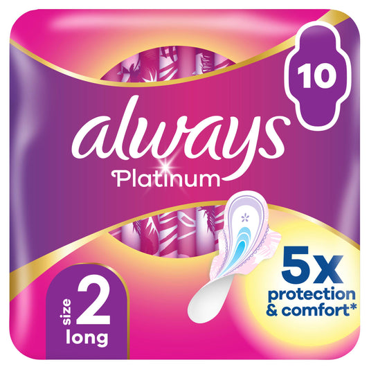 Always Platinum Long Plus (Size 2) Sanitary Towels Wings x10 feminine care Sainsburys   