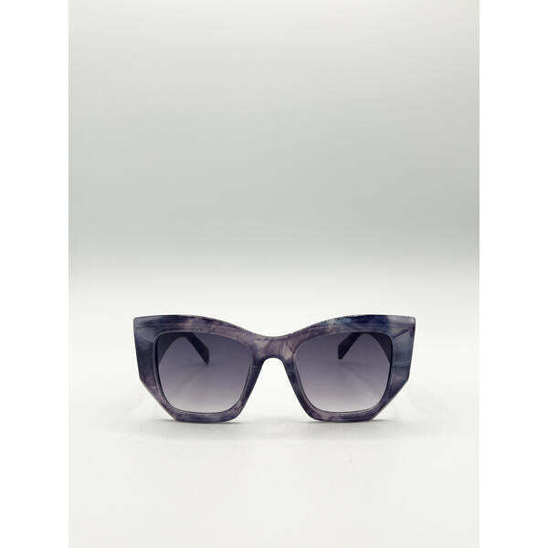 SVNX square cat-eye sunglasses in purple multi with grey lens, UK version