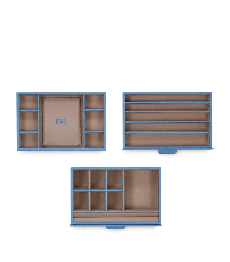 Smythson Panama jewellery box with three drawers and turnlock fastening (British brand)