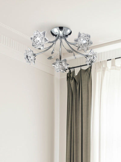 Next Searchlight Chrome Jessamine Clear Glass 5-Light Semi-Flush Ceiling Light- Buy online at McGrocer