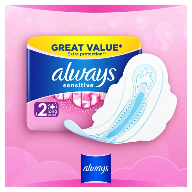 Always Sanitary Towels Sensitive Long (Size 2) Wings   12 per pack GOODS M&S   