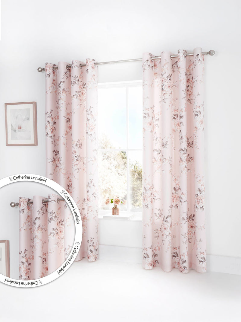 Catherine Lansfield pink floral eyelet curtains 168x183cm, imported from the UK