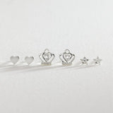 Revere sterling silver star crown heart stud earrings, imported from the UK