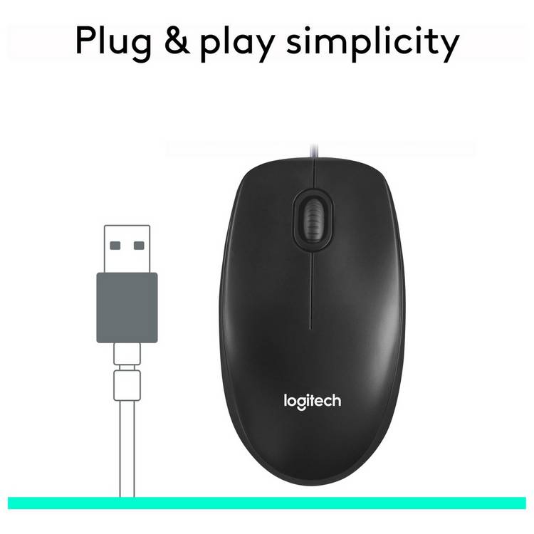 Logitech M100 wired mouse black, imported from the UK