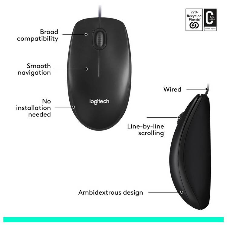 Logitech M100 wired mouse black, imported from the UK