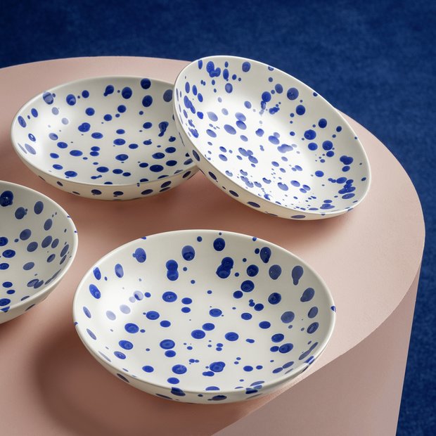 Habitat blue stoneware pasta bowls set of 4 21.5cm, UK version
