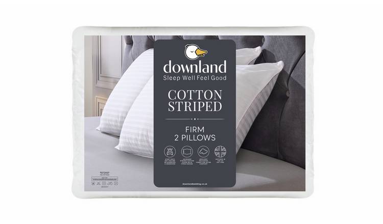 Downland jacquard cotton striped firm pillow 2 pack - British product